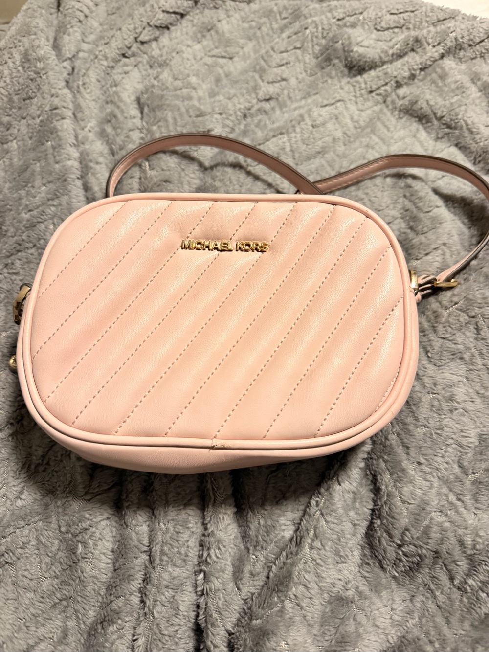Michael Kors Blush Quilted Crossbody Bag with Gold Logo